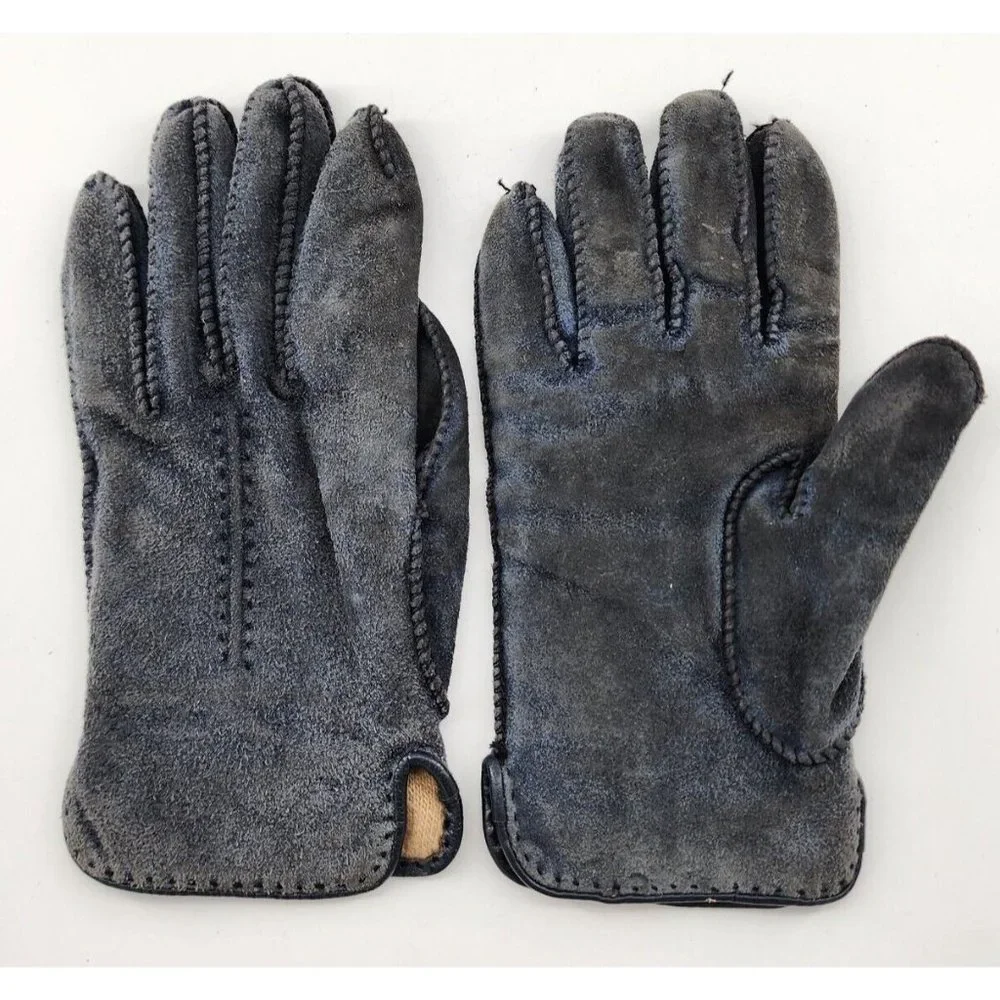 Vintage Grandoe Suede Leather‎ Womens Ladies Blue Lined Gloves Size Large